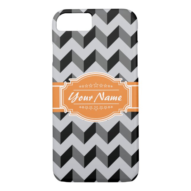 Grey and Black Chevron with Orange Personalised Na Case-Mate iPhone Case (Back)