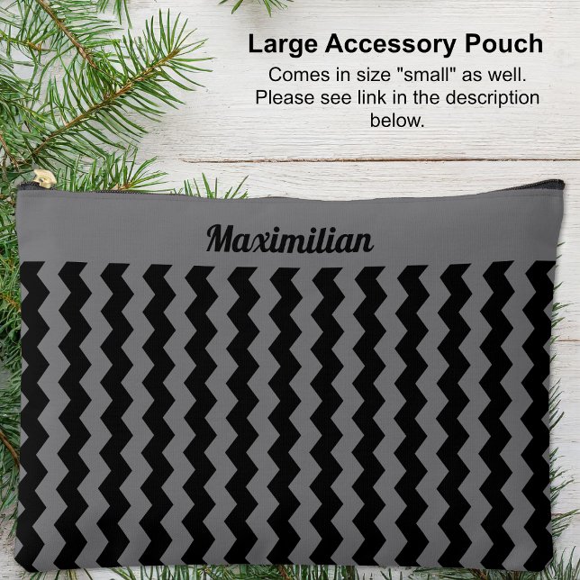 Grey and Black Chevrons - LARGE Accessory Pouch (Large Accessory Pouch - Gray and Black Chevrons by Leapfroglisics Shop)