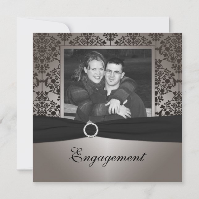 Grey and Black Damask Engagement Announcement (Front)