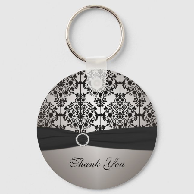 Grey and Black Damask Keychain (Front)