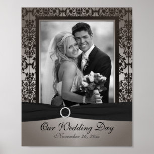 Grey and Black Damask Photo Frame Insert Poster