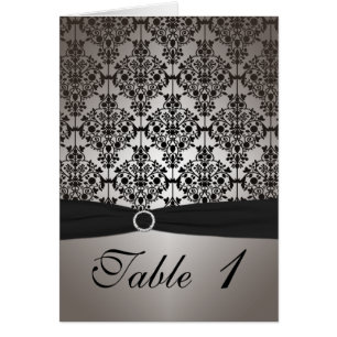Grey and Black Damask Table Number Card