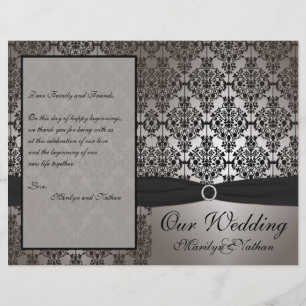 Grey and Black Damask Wedding Program