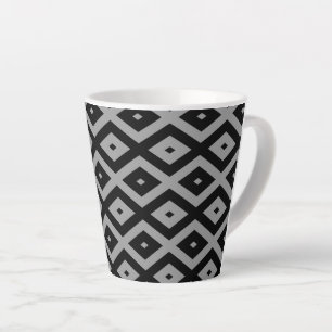 Grey and black diamond pattern latte mug