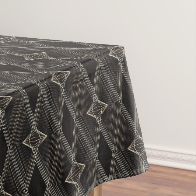 Grey and Black Diamond Pattern Modern Geometric Tablecloth (In Situ)