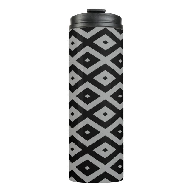 Grey and black diamond pattern thermal tumbler (Front)
