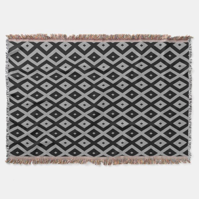 Grey and black diamond pattern throw blanket (Front)