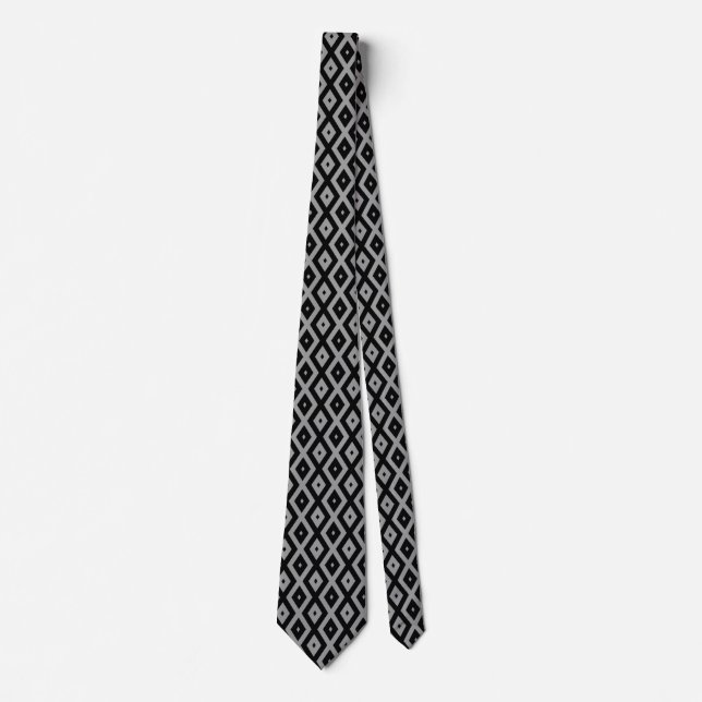 Grey and black diamond pattern tie (Front)