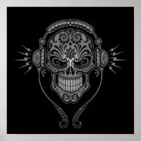 Grey and Black DJ Sugar Skull