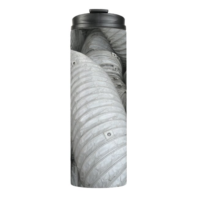 Grey and black fabric sofa thermal tumbler (Front)