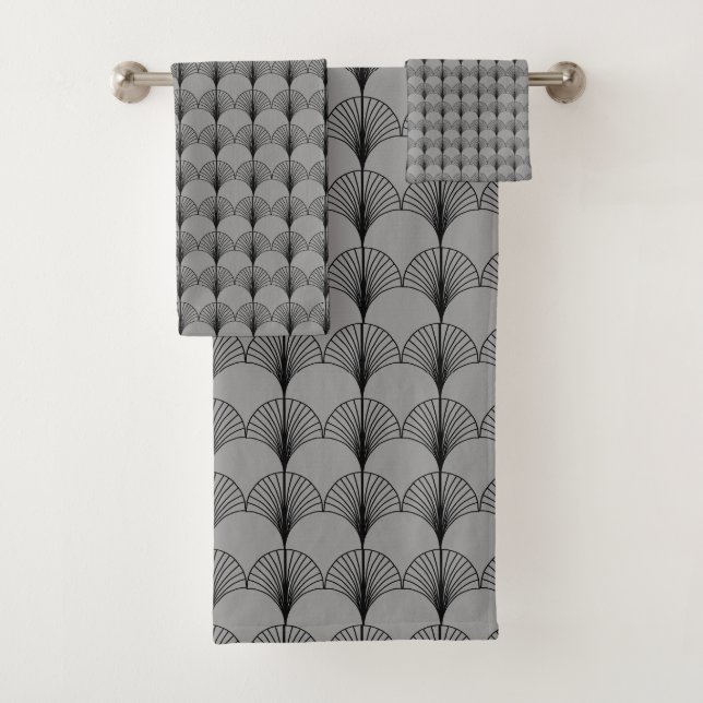 Grey and Black Fans  Bath Towel Set (Insitu)