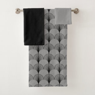 Grey and Black Fans  Bath Towel Set