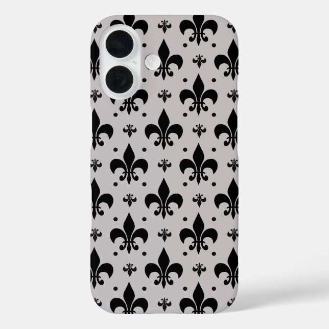 Grey and Black Fleur-de-lis Pattern Design  Case-Mate iPhone Case (Back)