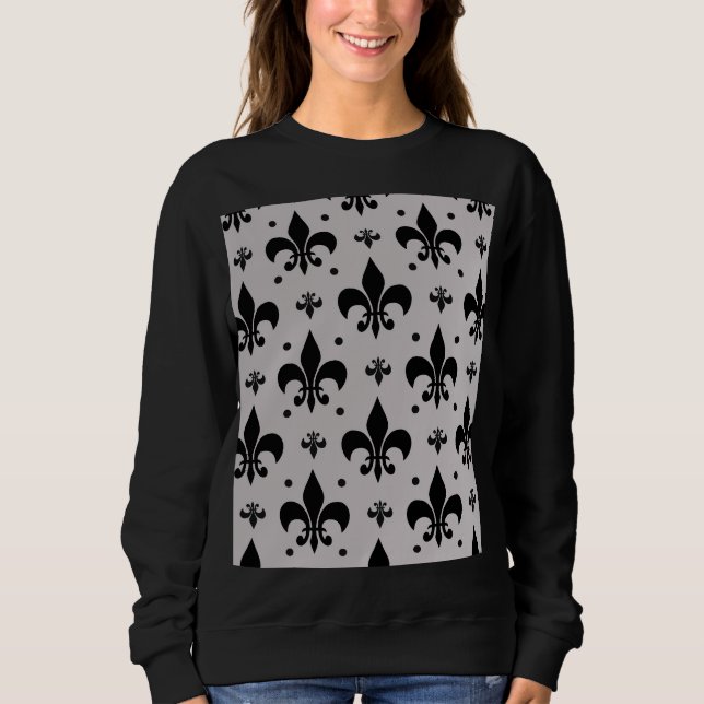 Grey and Black Fleur-de-lis Pattern Design  Sweatshirt (Front)