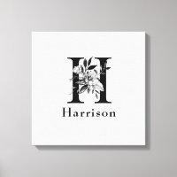Grey and Black  Floral Monogram Letter H Custom