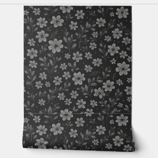 Grey and black floral pattern wallpaper