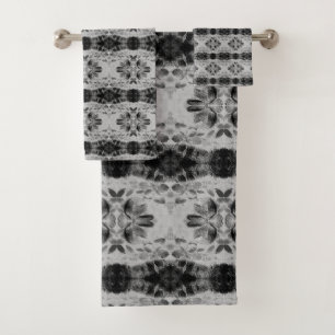 Grey And Black Floral Patterned Bath Towel Set