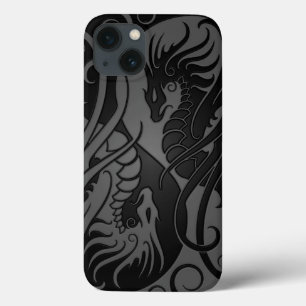 Grey and Black Flying Yin Yang Dragons iPhone 13 Case