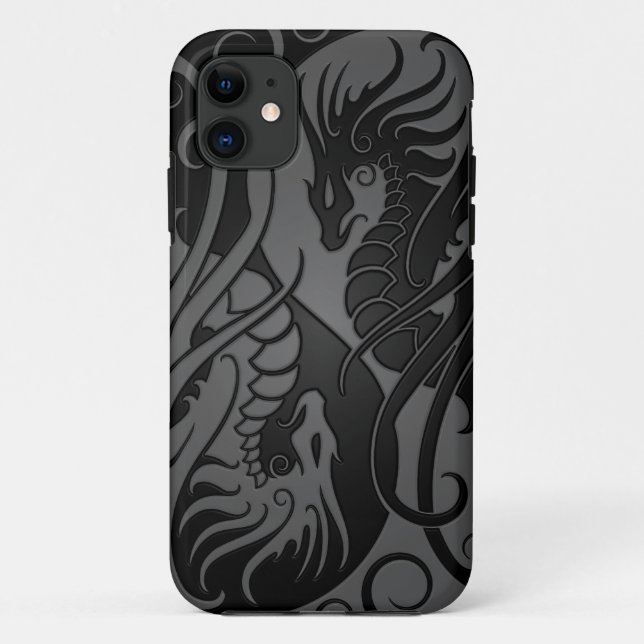 Grey and Black Flying Yin Yang Dragons Case-Mate iPhone Case (Back)