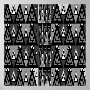 Grey And Black Geometrical Abstract Triangles, Poster