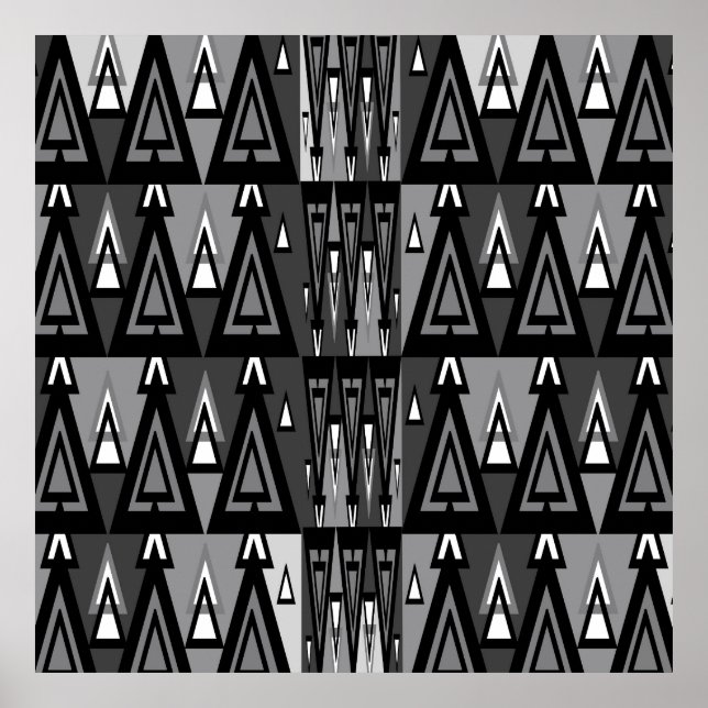 Grey And Black Geometrical Abstract Triangles, Poster (Front)