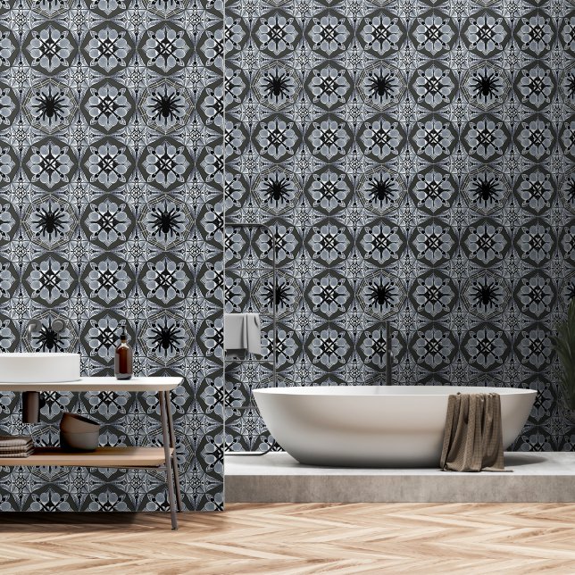 Grey and Black Gothic Spooky Hidden Spider in Web  Wallpaper (Bathroom)