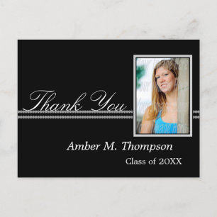 Grey and Black Graduation Thank You Photo Postcard