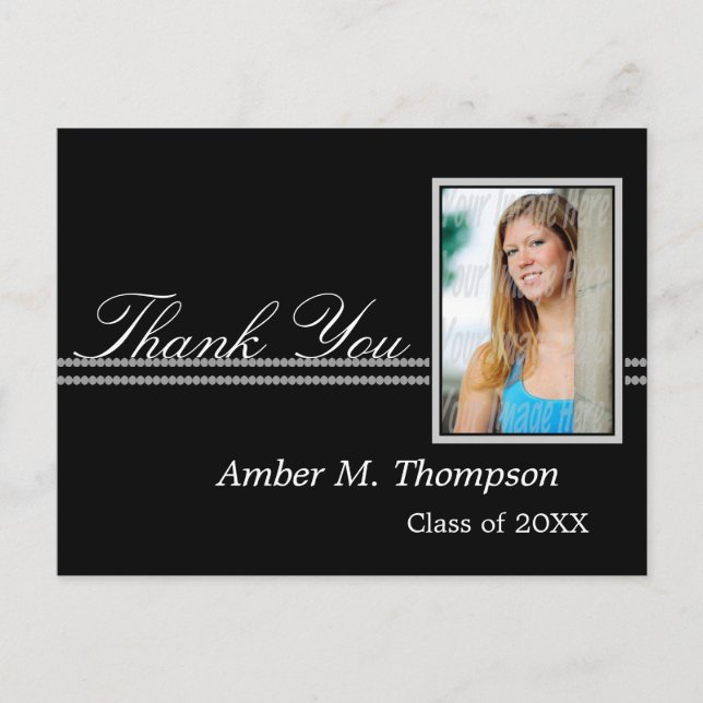Grey and Black Graduation Thank You Photo Postcard (Front)