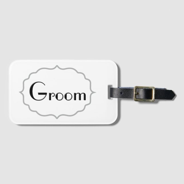 Grey And Black Groom Luggage Tag (Front Horizontal)