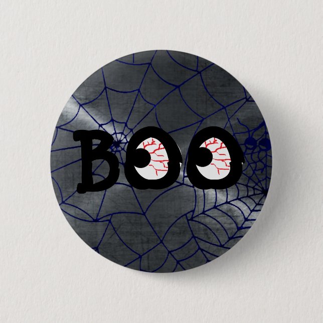 Grey and Black Halloween Boo Eyeballs Button (Front)