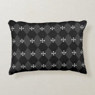 Grey and Black Harlequin Design with Gothic Cross Decorative Cushion