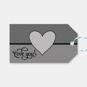 Grey And Black Heart Love You Grey Wedding Party Gift Tags