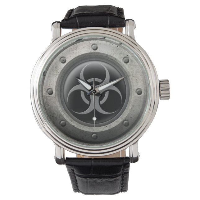Grey and Black Industrial Biohazard Steel Effect Watch (Front)
