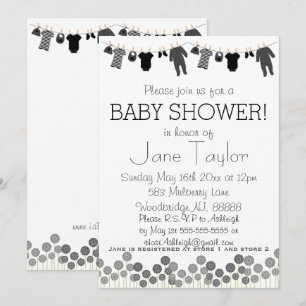 Grey and Black Little Clothes Baby Shower Invitation
