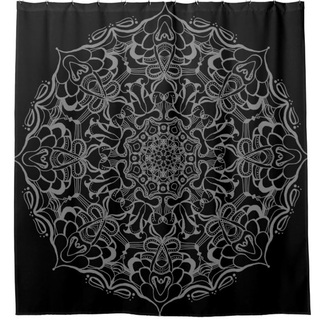 Grey and Black Medallion Shower Curtian Shower Curtain (Front)