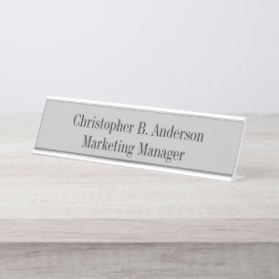Grey and Black Minimalist Name and Work Title Desk Name Plate