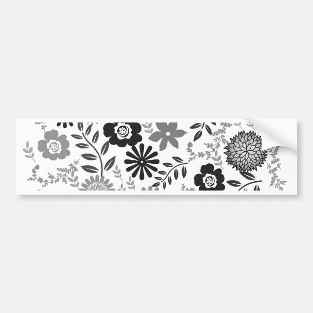 Grey and black pattern floral bumper sticker (Front)