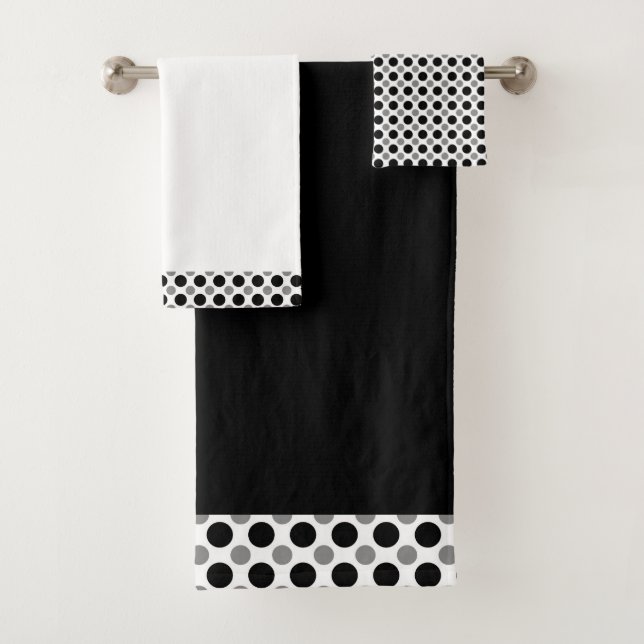 Grey and black polka Dots  Bath Towel Set (Insitu)