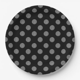 Grey and black polka dots paper plate
