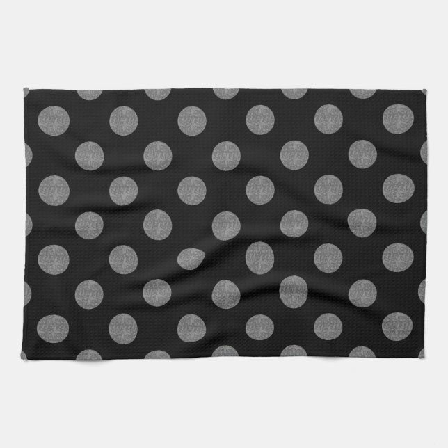 Grey and black polka dots tea towel (Horizontal)