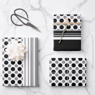 Grey and black polka Dots Wrapping Paper Sheet