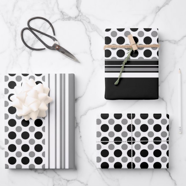 Grey and black polka Dots  Wrapping Paper Sheet (Front)