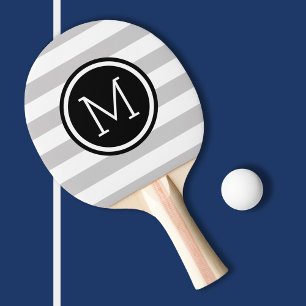 Grey and Black Preppy Stripes Monogram Ping Pong Paddle