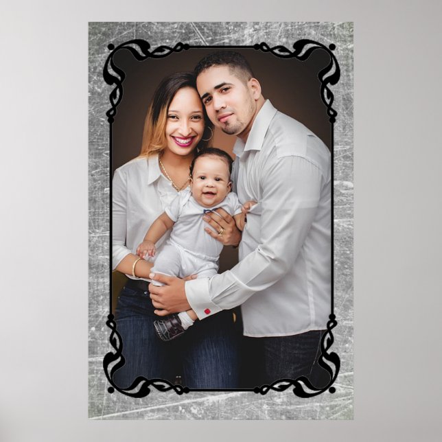 Grey and Black Script Border Family Photo Poster (Front)