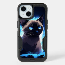 Grey and Black Siamese Cat on Electric Blue