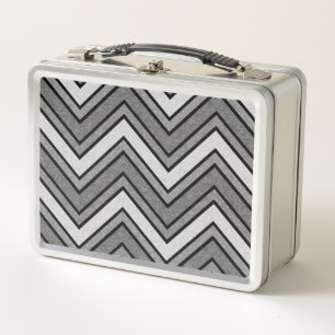 Grey and black sketch chevron metal lunch box
