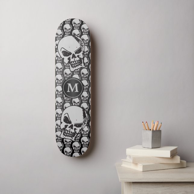 Grey and Black Skull Heads - Monogram Skateboard (Wall Art)