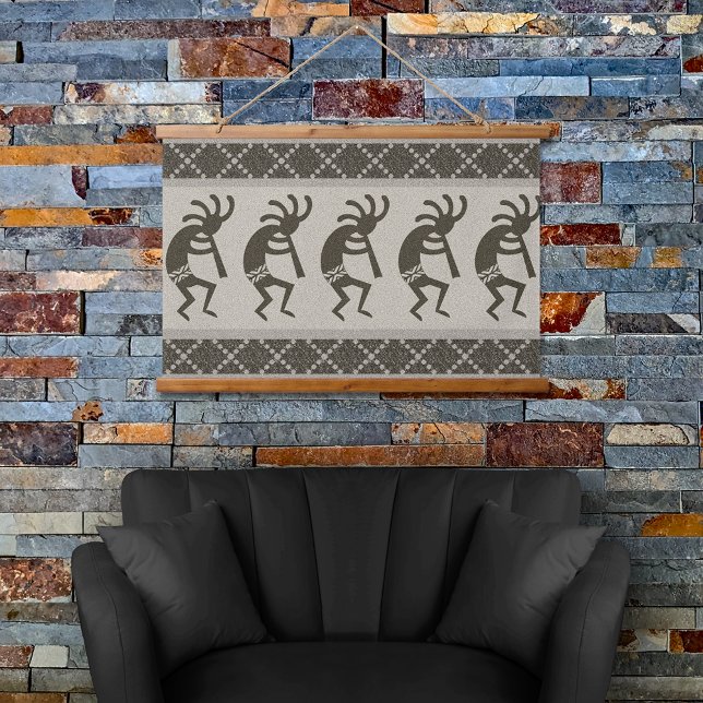 Grey And Black Southwest Kokopelli Aztec Pattern Hanging Tapestry (Creator Uploaded)