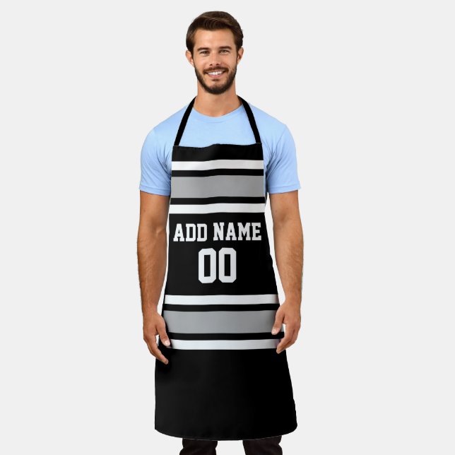 Grey and Black Sports Jersey Custom Name Number Apron (Worn)