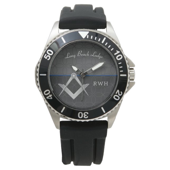 Grey and Black Sporty Monogram Masonic Watch (Front)